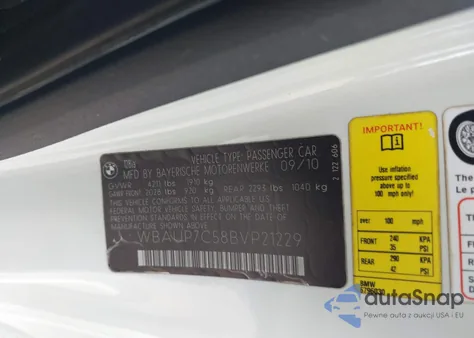 2011 BMW 128I z USA, uszkodzony, nr VIN WBAUP7C58BVP21229